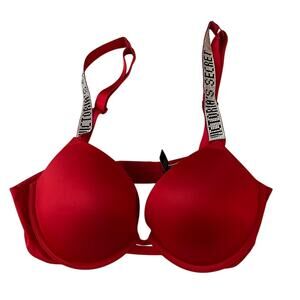Victoria's Secret Very Sexy Push Up Bra Red Rhinestone Shine Strap Size 34C